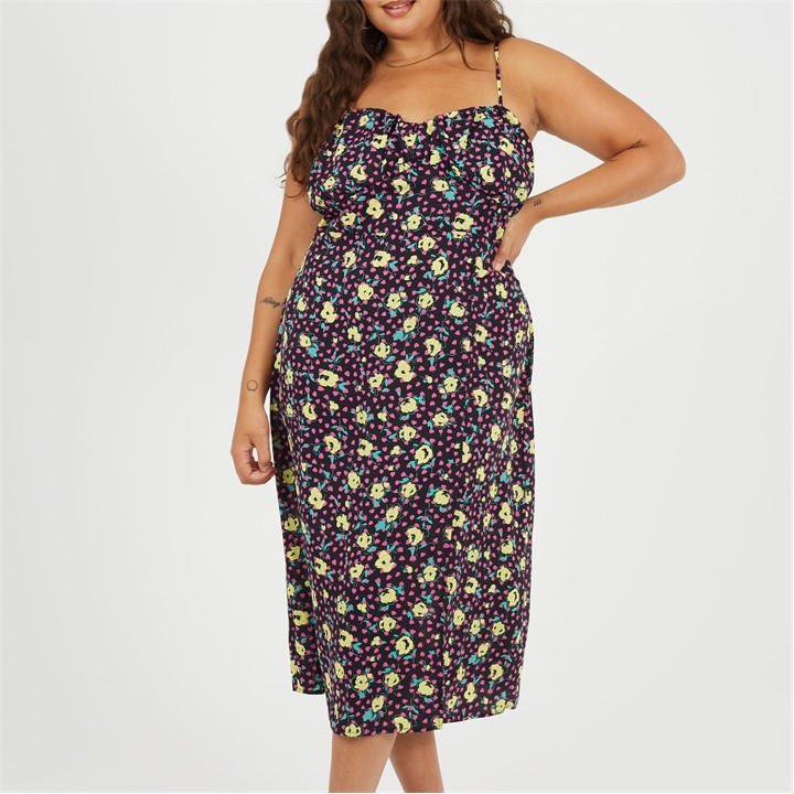 Brave Soul Women's  Bs Plus Size Strappy Floral Midi Dress With Split Detail in Size 22, Sports Direct