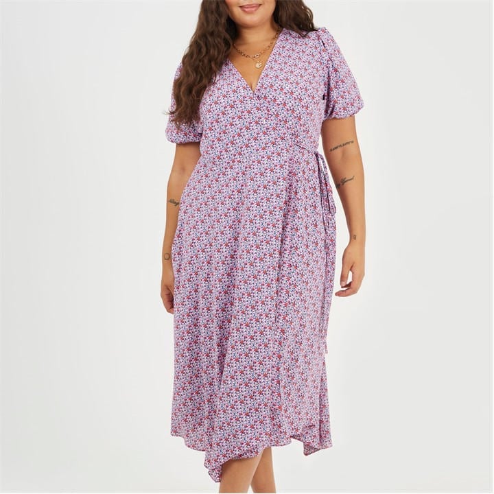 Brave Soul Women's Pink Plus Size Wrap Midi Dress With Floral Print in Size 22, Sports Direct