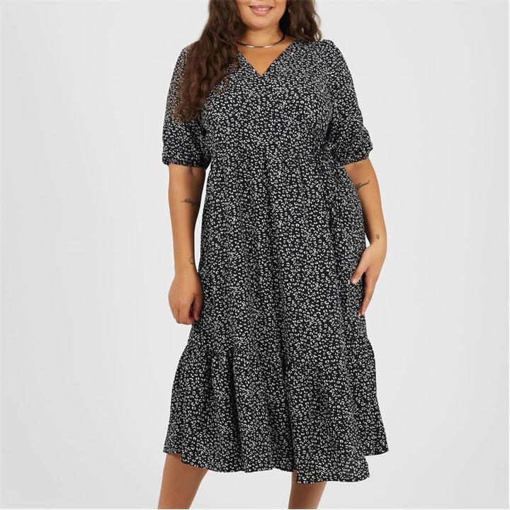 Brave Soul Women's  Bs Plus Size Wrap Front Midi Dress With Puff Sleeves in Size 22, Sports Direct