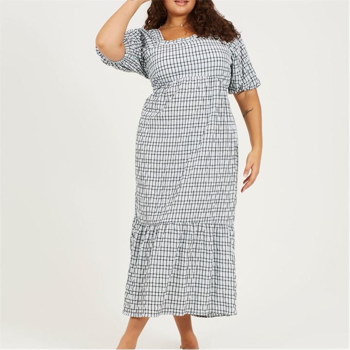Brave Soul Women's Blue Plus Size Seersucker Maxi Dress With Tie Back Detail in Size 22, Sports Direct