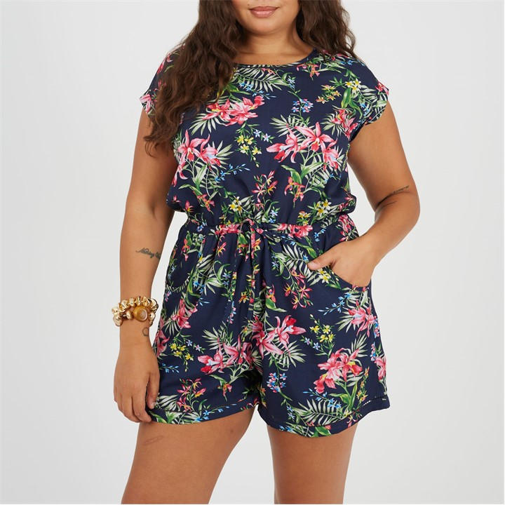 Brave Soul Women's  Plus Size Tropical Print Playsuit With Pockets in Size 22, Sports Direct