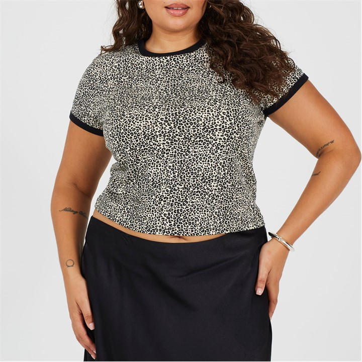Brave Soul Women's  Bs Plus Size Leopard Print T-Shirt With Contrast Piping in Size 22, Sports Direct