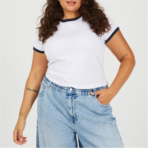Brave Soul - Plus Size Short Sleeve T-shit with Contrast Neck and Sleeve Rib
