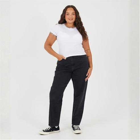 Brave Soul - Plus Size Short Sleeve T-shit with Leopard Print Neck and Sleeve Rib