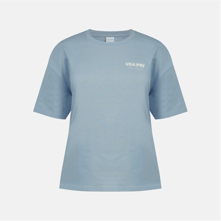 Usa Pro Women's Blue Graphic Cotton Short Sleeve Oversized T-Shirt in Size 8, Sports Direct