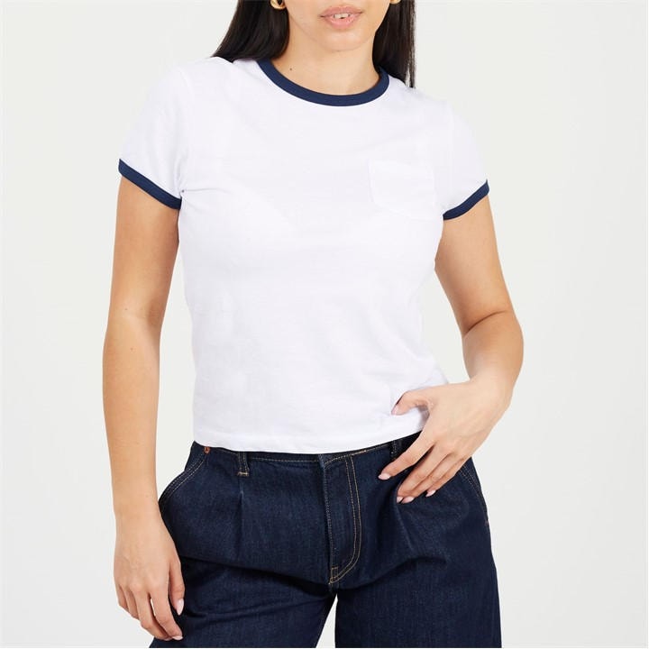 Brave Soul Women's  Short Sleeve Chest Pocket T-Shit With Contrast Neck And Sleeve Rib in Size 10, Sports Direct