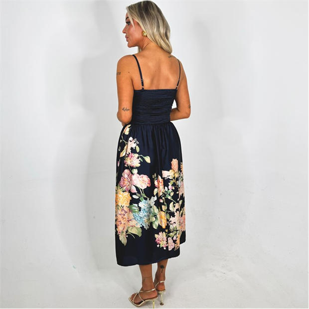 Navy - AX Paris - Navy Floral Print Detail Strappy Midi Dress