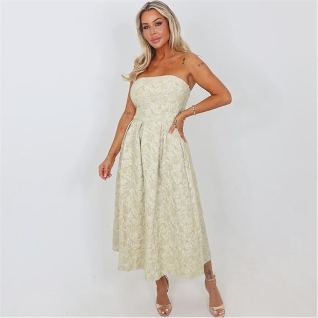 Sage - AX Paris - Sage Floral Jacquard Bandeau A-Line Midi Dress