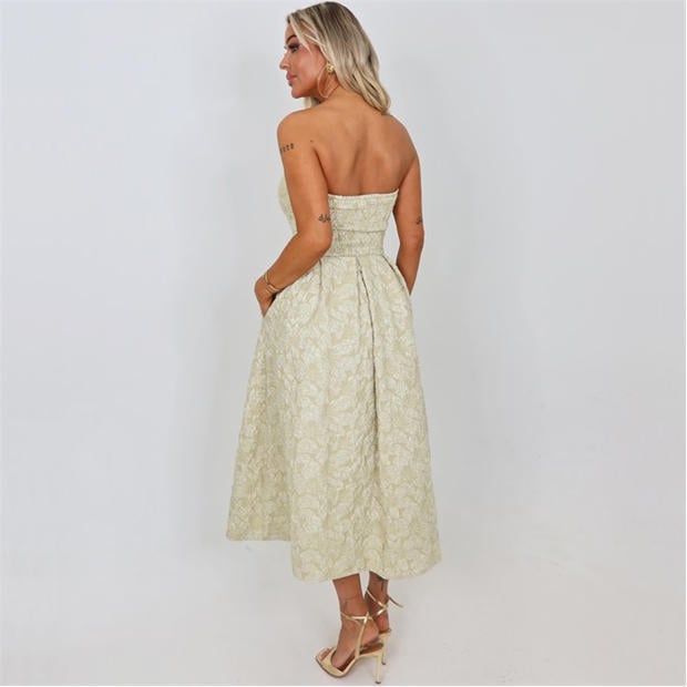 Sage - AX Paris - Sage Floral Jacquard Bandeau A-Line Midi Dress
