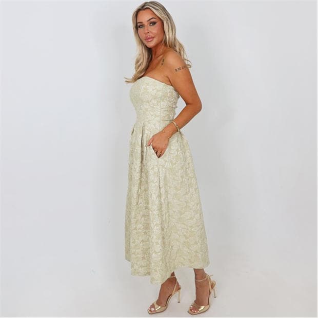 Sage - AX Paris - Sage Floral Jacquard Bandeau A-Line Midi Dress