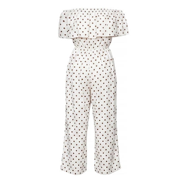 Cream - AX Paris - Cream And Brown Polka Dot Bardot Frill Culotte Jumpsuit
