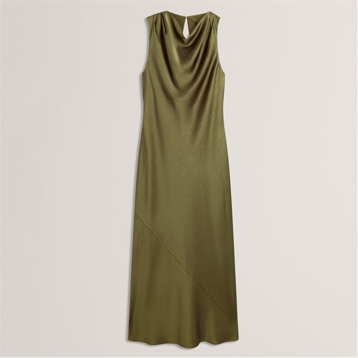Ted Baker Women's Green Sleeveless Cowl Neck Satin Midi Dress in Size 14, Sports Direct