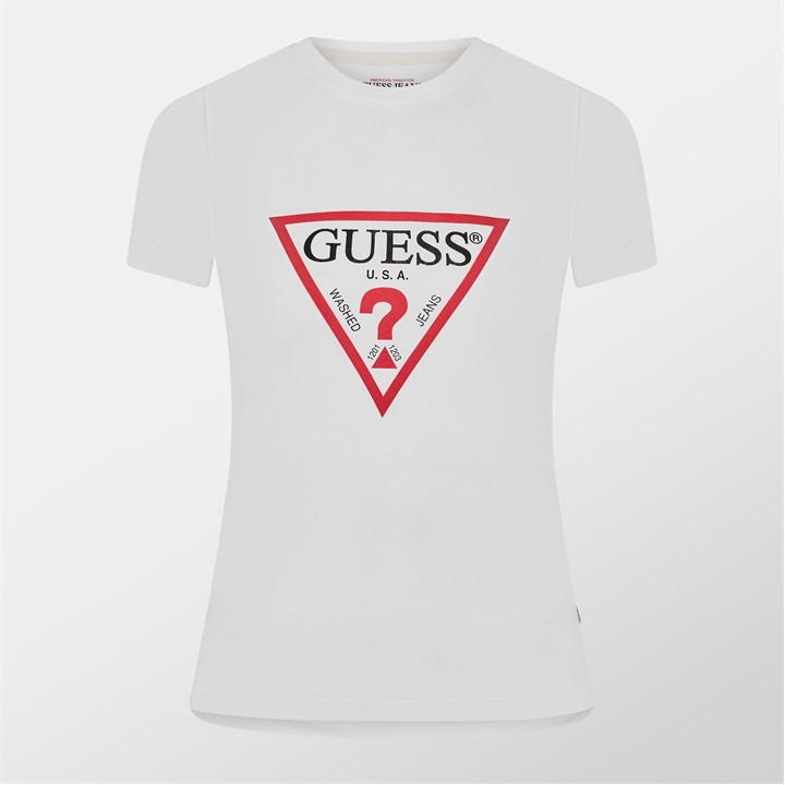 Guess Women's White Triangle Logo T-Shirt in Size 8, Sports Direct