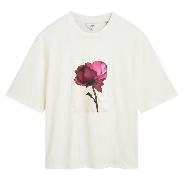 Ted Baker Women's Cream Floral Graphic Soft Touch Fitted T-Shirt in Size 8, Sports Direct
