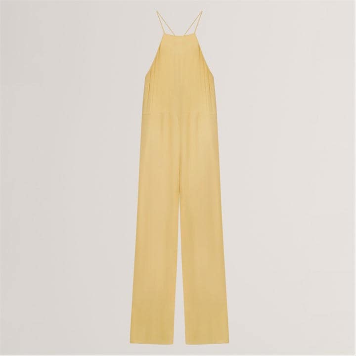 Ted Baker Women's Yellow Halter Neck Belted Wide Leg Jumpsuit in Size 12, Sports Direct