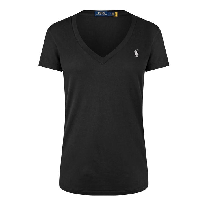 Polo Ralph Lauren Women's Black V-Neck T-Shirt Size 12