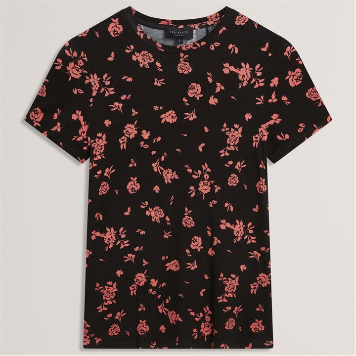 Ted Baker Women's Black All Over Print Tee in Size 10, Sports Direct