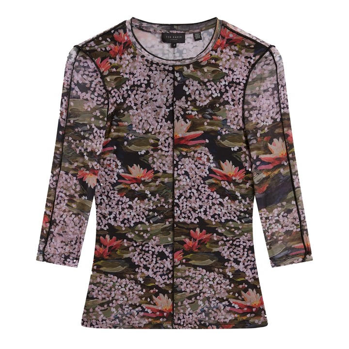 Ted Baker Women's Black Mesh Print Top in Size 16, Sports Direct