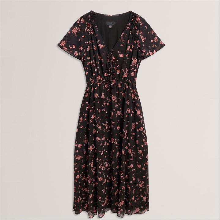 Ted Baker Women's Black Print Midi Dress in Size 16, Sports Direct