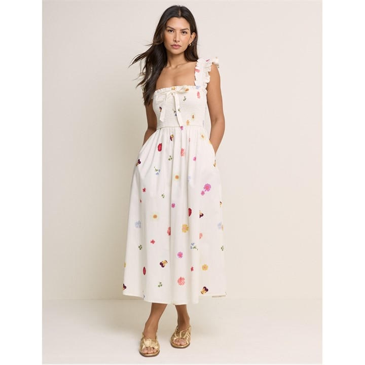 Nobodys  Women's White Christina Midi Dress in Size 12, Sports Direct
