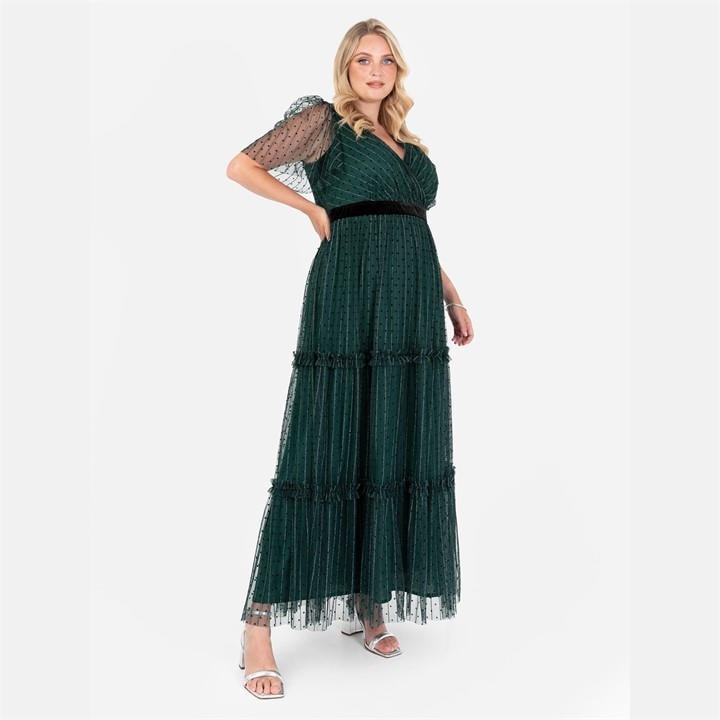 Lovedrobe Women's Green Luxe Polka Dot & Stripe Tiered Maxi Dress in Size 14, Sports Direct