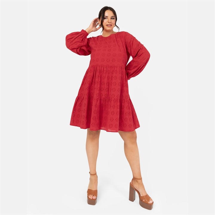 Lovedrobe Women's Red Maxi Sleeve Broderie Smock Dress in Size 18, Sports Direct