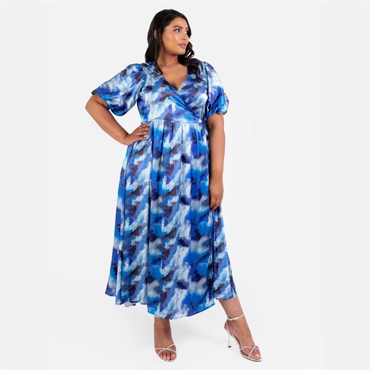 Lovedrobe Women's Blue Satin Wrap Midaxi Dress in Size 12, Sports Direct