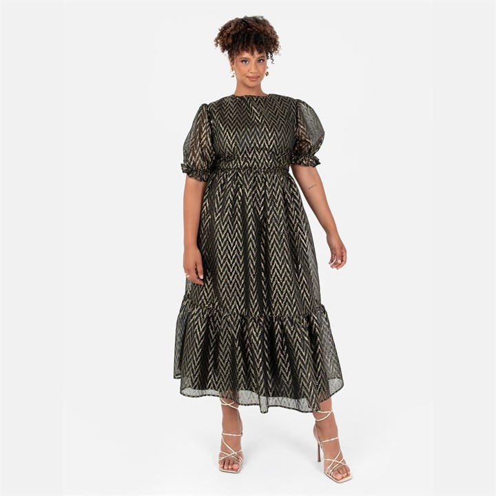 Lovedrobe Women's Gold Metallic Zig-Zag Tie-Back Midi Dress in Size 16, Sports Direct