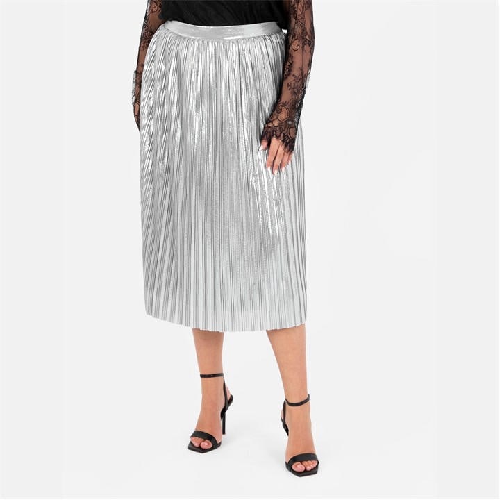 Lovedrobe Women's Silver Metallic Pleated Midi Skirt in Size 24, Sports Direct
