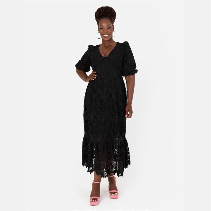 Maya Deluxe Women's Black Maya Floral Lace Tie-Back Midaxi Dress in Size 8, Sports Direct