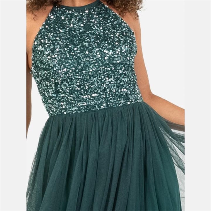 Maya Deluxe Women's Green Maya Embellished Halter Neck Midi Dress, Sports Direct