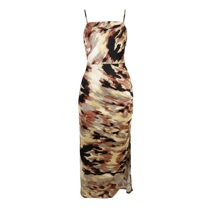 Paris  Women's  Smudge Print Strappy Ruched Side Midi Dress, Football by AX  in Size 16, Sports Direct