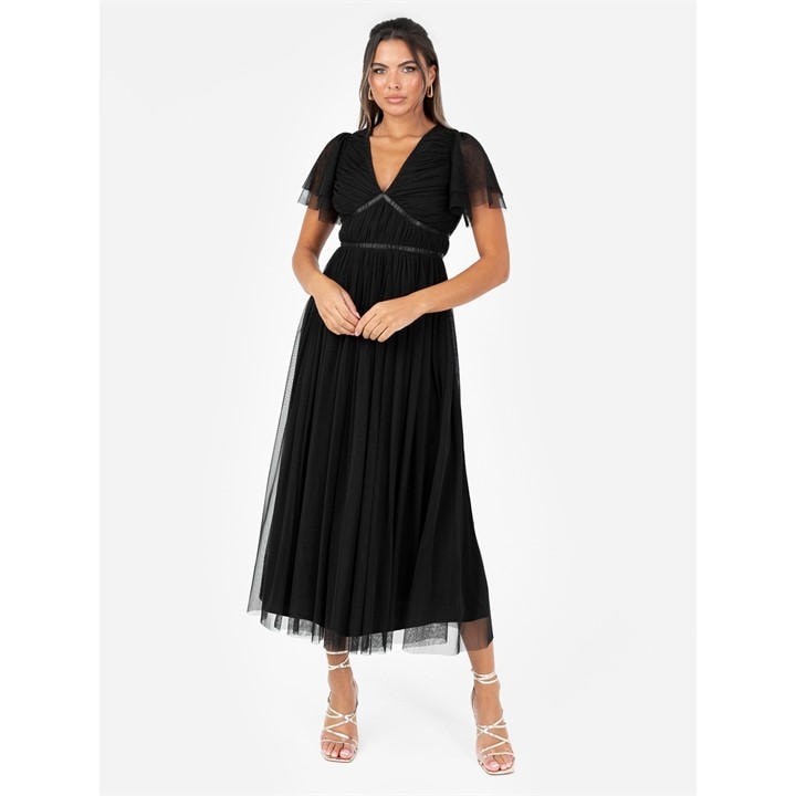 Anaya With Love Women's Black Recycled Ribbon Detail Midi Dress in Size 12, Sports Direct