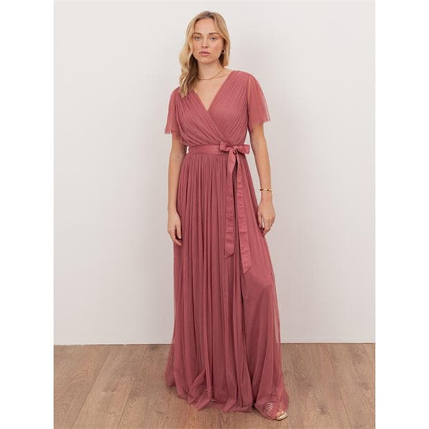 Anaya With Love Anaya With Love Recycled Faded Rose Tulle Faux Wrap Short  Sleeve Maxi Dress | SportsDirect.com Estonia