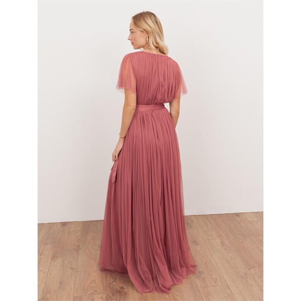 Faded Rose - Anaya With Love - Anaya With Love Recycled Faded Rose Tulle Faux Wrap Short Sleeve Maxi Dress