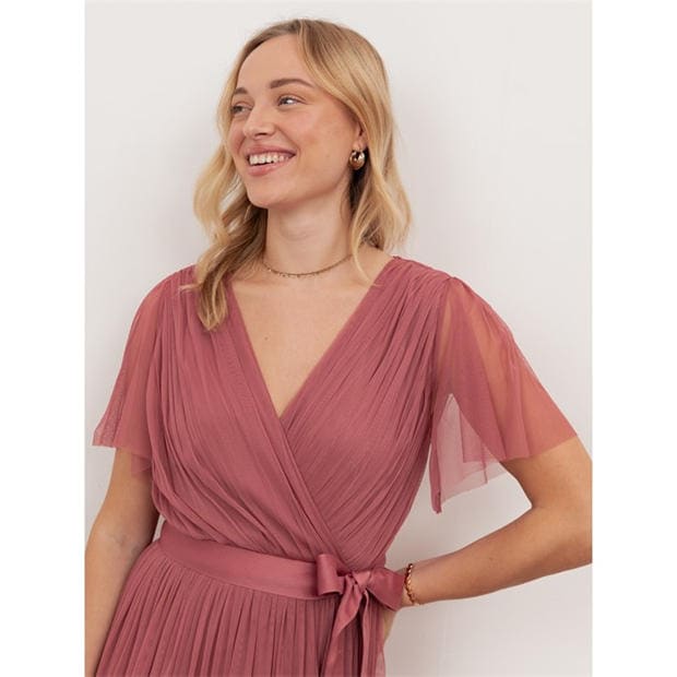 Faded Rose - Anaya With Love - Anaya With Love Recycled Faded Rose Tulle Faux Wrap Short Sleeve Maxi Dress