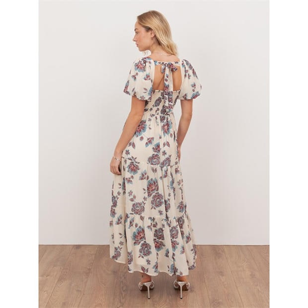 Crm/Blu Floral - Anaya With Love - Anaya With Love Recycled Floral Sweetheart Neck Puff Sleeve Midaxi Dress