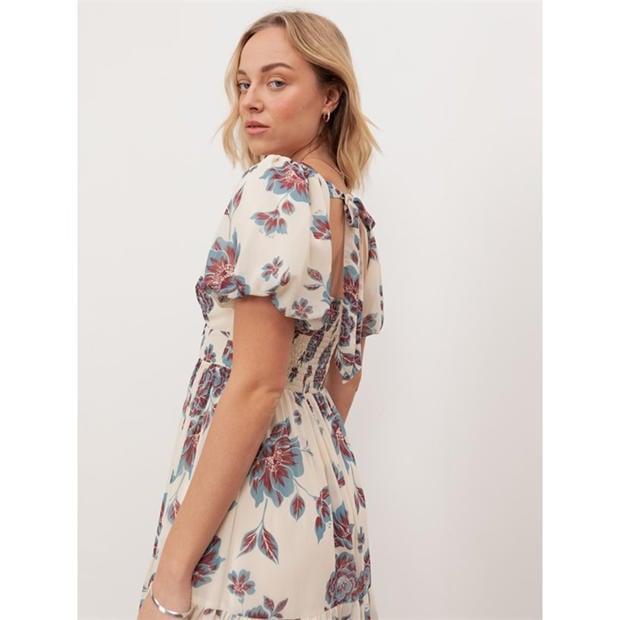 Crm/Blu Floral - Anaya With Love - Anaya With Love Recycled Floral Sweetheart Neck Puff Sleeve Midaxi Dress