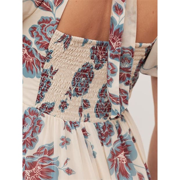 Crm/Blu Floral - Anaya With Love - Anaya With Love Recycled Floral Sweetheart Neck Puff Sleeve Midaxi Dress