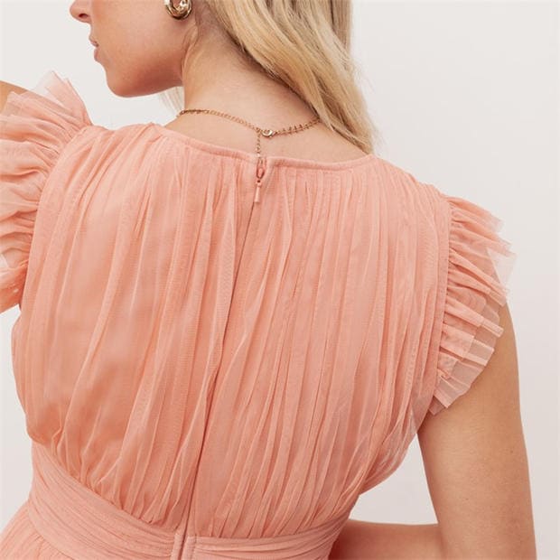 Peach - Anaya With Love - Anaya With Love Recycled Peach V Neck Midaxi Dress with Waterfall Ruffle Detail