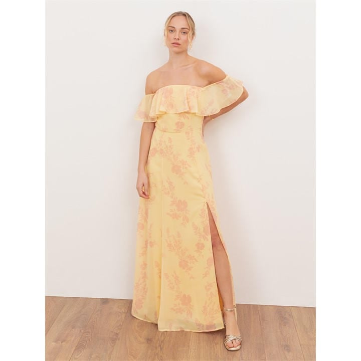 Anaya With Love Women's Yellow Recycled Floral Print Bardot Maxi Dress in Size 12, Sports Direct