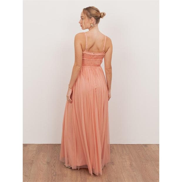 Peach - Anaya With Love - Anaya With Love Recycled Peach Tulle Square Neck Strappy Maxi Dress