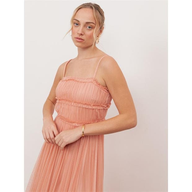 Peach - Anaya With Love - Anaya With Love Recycled Peach Tulle Square Neck Strappy Maxi Dress