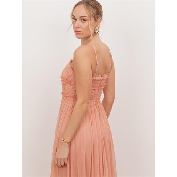 Peach - Anaya With Love - Anaya With Love Recycled Peach Tulle Square Neck Strappy Maxi Dress