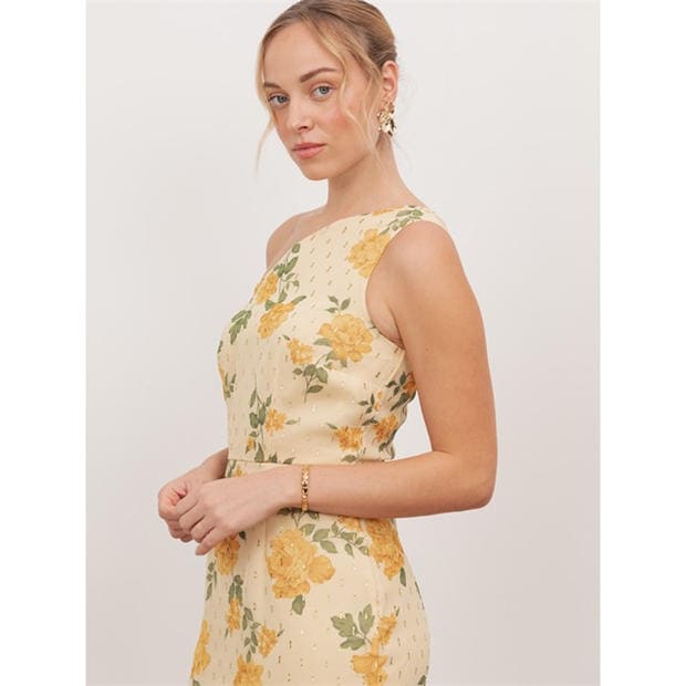 Yellow Floral - Anaya With Love - Anaya With Love Recycled Yellow Floral Print One Shoulder Maxi Dress
