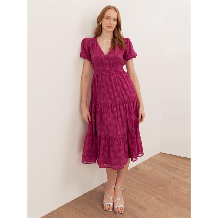 Lovedrobe Women's Pink Fuchsia Short Sleeve Floral Burnout Midi Dress in Size 8, Sports Direct