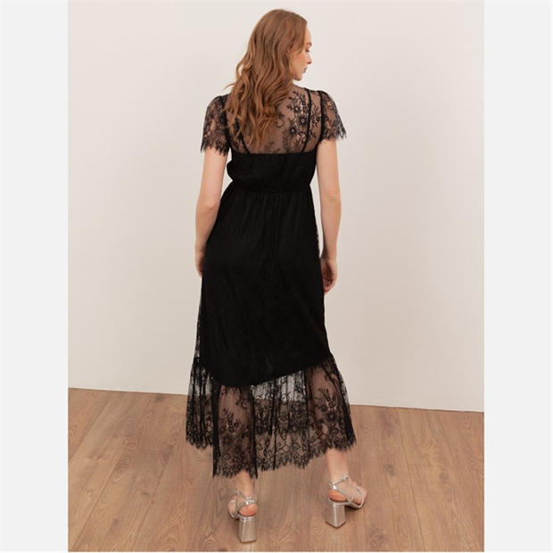 Black - Lovedrobe - Lovedrobe Black Lace Midaxi Dress