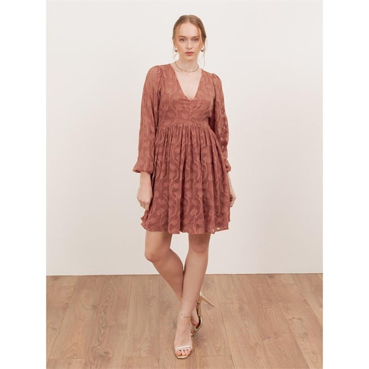 Lovedrobe Women's Pink Terracotta Floral Burnout Maxi Sleeve Mini Dress in Size 12, Sports Direct