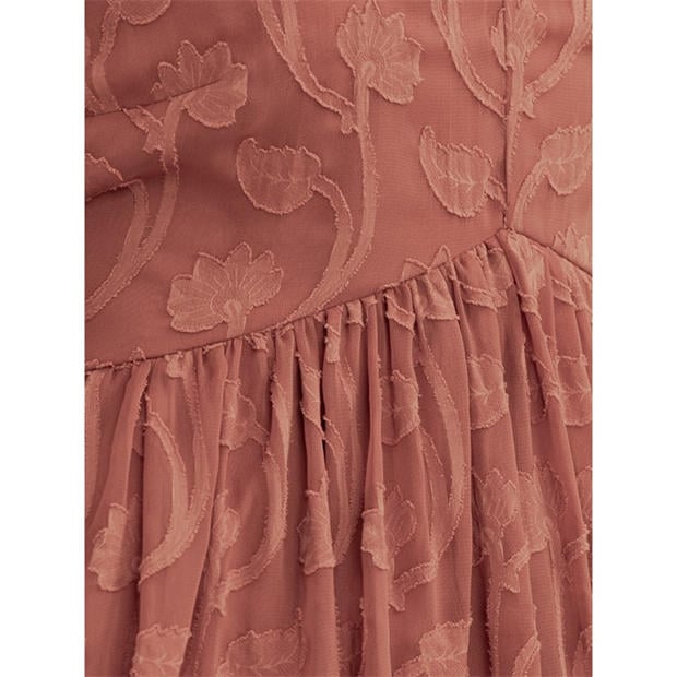 Terracotta Pink - Lovedrobe - Lovedrobe Terracotta Floral Burnout Maxi Sleeve Mini Dress