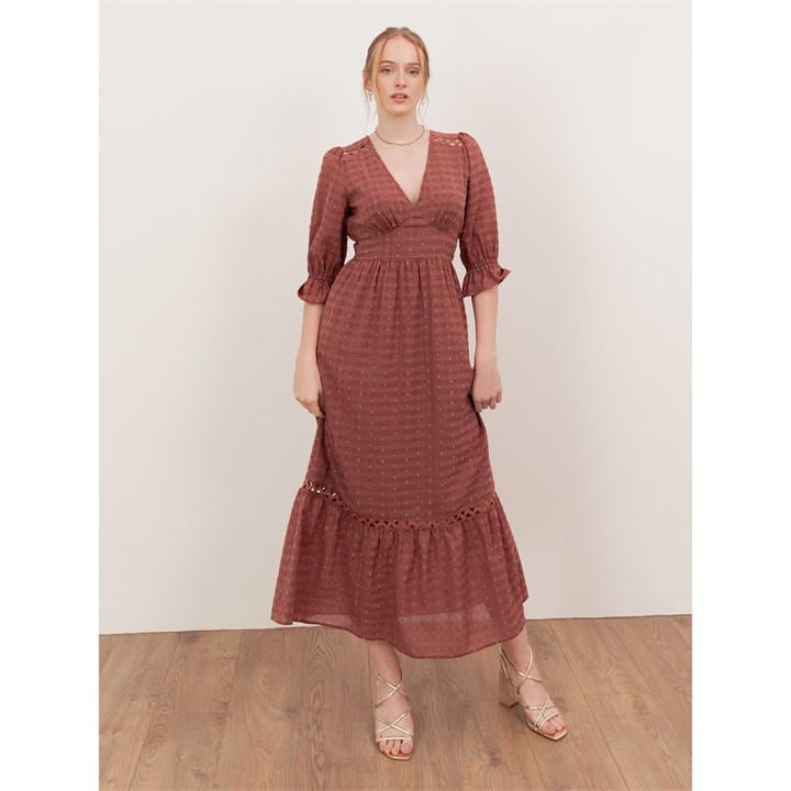 Lovedrobe Women's Pink Terracotta Gingham V Neck Midaxi Dress in Size 16, Sports Direct